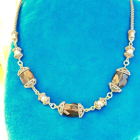 Brighton Night Mist Silver Tone Scrolled Smokey Quartz Stone Necklace & Bracelet - Picture 11 of 13